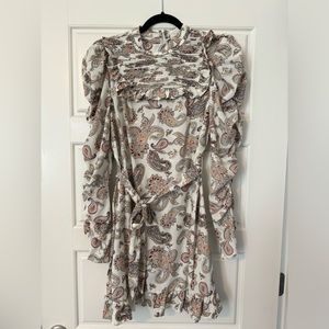Long Sleeve Paisley Print Mini Dress
